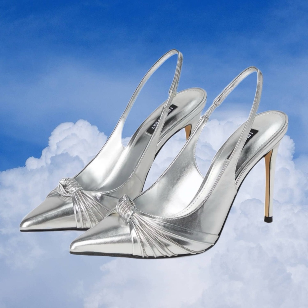 Nine West Silver Slingback Pumps NWOT